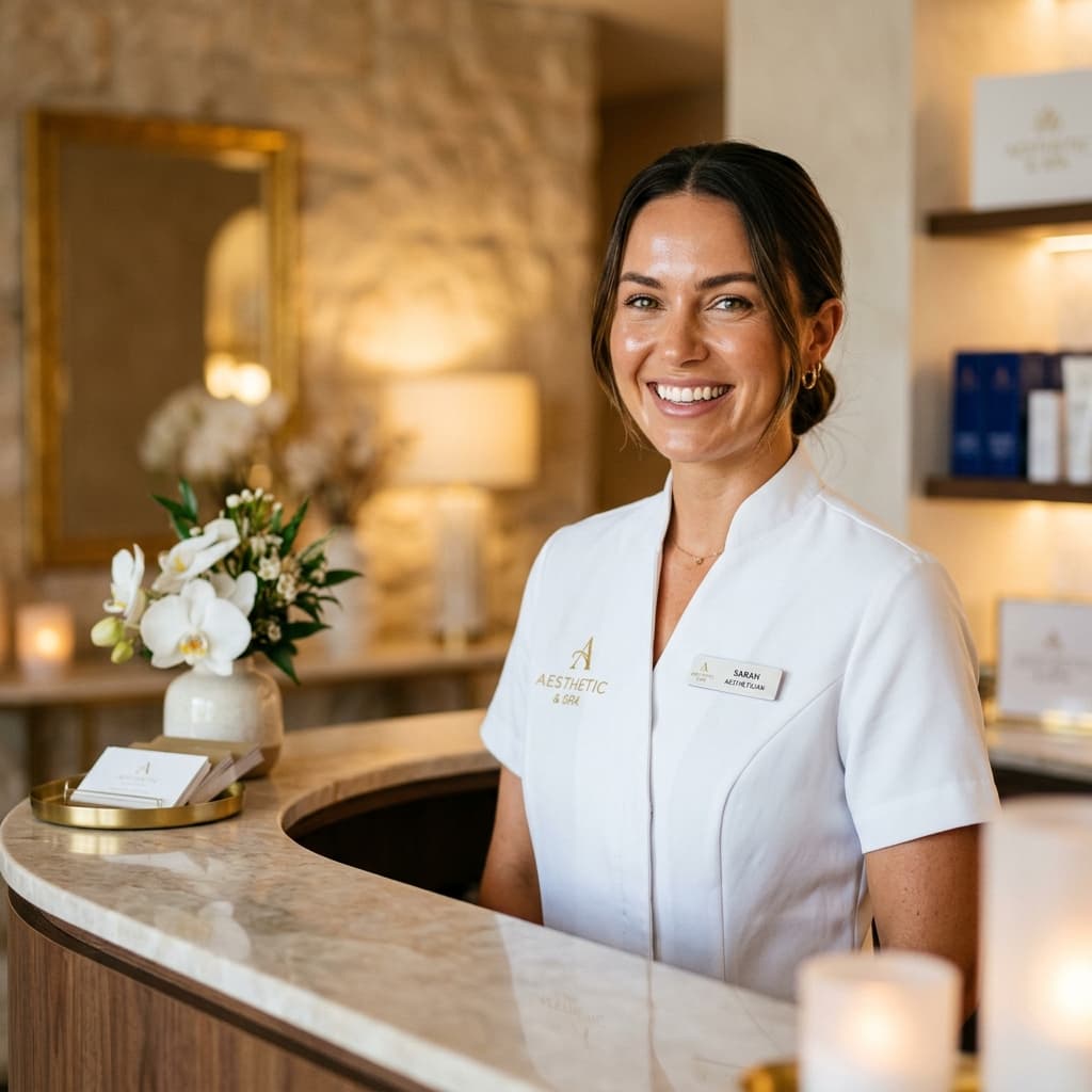 Smiling salon aesthetician